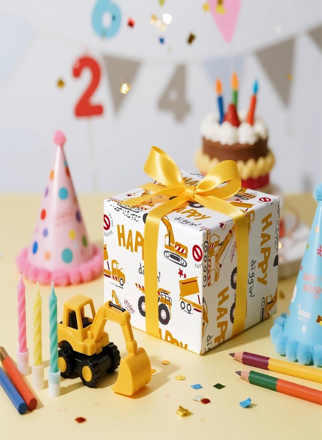 LeZakaa Kids Wrapping Paper Roll – Construction Truck & Excavator Theme with Happy Diggin’ Design – Mini Roll 17 in x 16.4 Ft Gift Wrap for Boys Birthday, Party, Baby Shower - Image 3